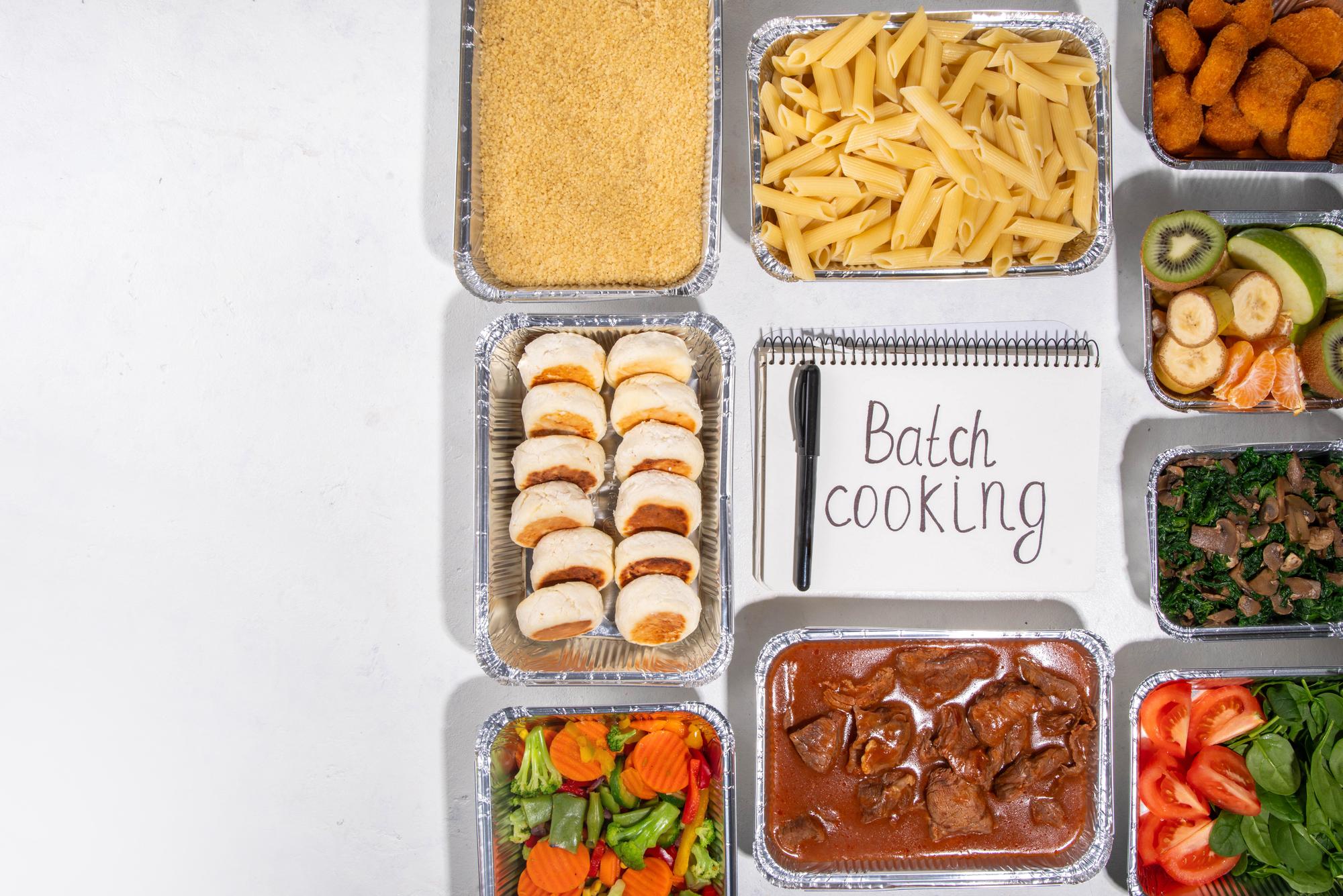 organized kitchen counter with labeled containers and meal kit components